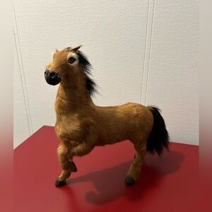 Vintage Real Fur Chestnut Brown Horse Figurine